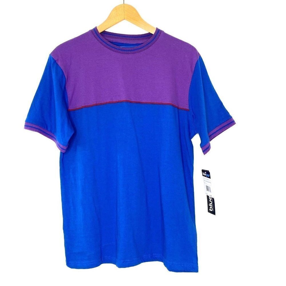 Blue Gear T Tee Shirt Mens size Large Short Sleeved Crew Neck Blue Purple